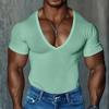 Men's Short Sleeve V-Neck T-Shirt Men's Slim Fit Solid Color Casual T-Shirt Short Sleeve Men's Top