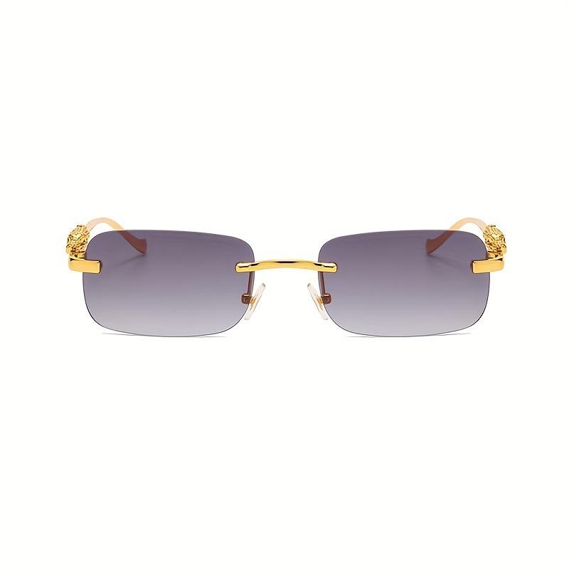 Frameless Rectangular Glasses for Men Women Gold Metal Border Leopard Head Buckle Luxury Fashion Eyewear