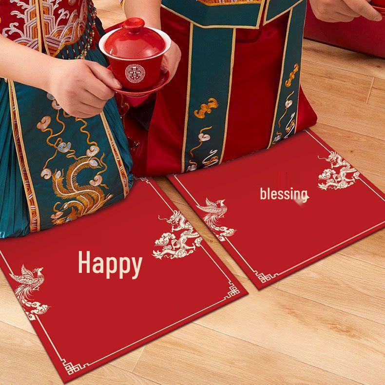 Red Wedding Kneeling and Sitting Cushion for Bride - Ceremony and Tea Ritual Pad, Free Shipping