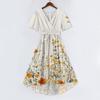Women's Fashion Casual V Neck Short Sleeve Ruffled Vintage Printed Dresses