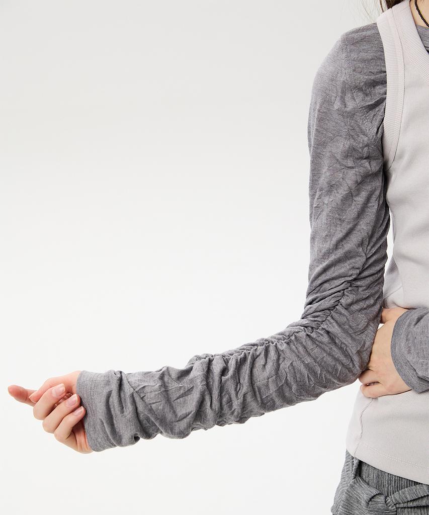 MIDNLOW Crinkle Long Sleeve T-Shirts (Grey)
