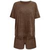 Summer Women'S Casual Style Loose Round Neck Solid Color Short Sleeved Top And Shorts Set