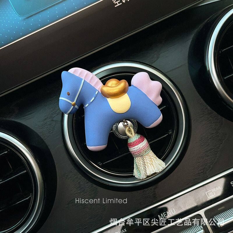 Get Rich Soon, Year of the Horse Mascot, Car Fragrance Diffuser, Car Air Vent Decoration, Aroma Stone, Car Interior Decoration Ornament Retro Blue
