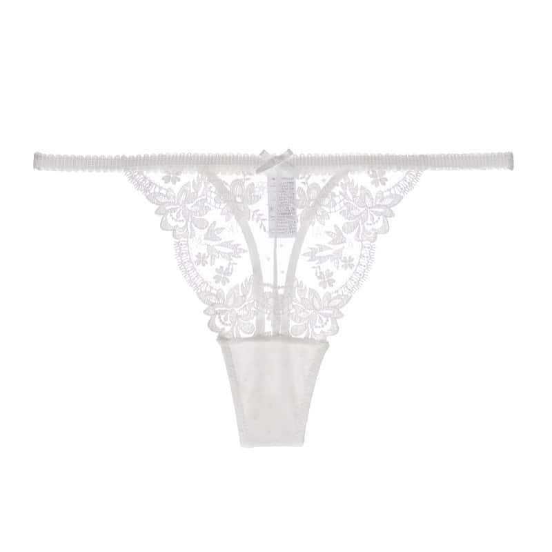 Women's French Floral Fishbone Lace Thong: Thin Straps, Luxurious Mesh, Sexy Embroidery