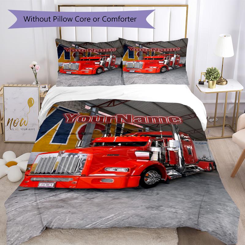 Peterbilt Heavy Trucks Customize Your Name Bedding Set Breathable Duvet Cover with Pillowcases Home Decoration Birthday Gift
