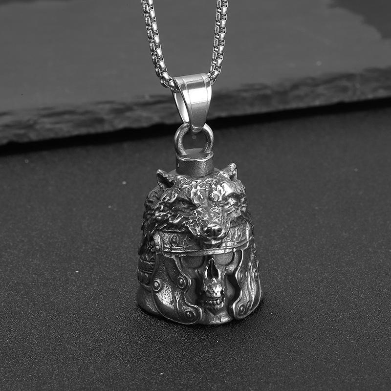 

Новый винтажный кулон-колокольчик с изображением воина викингов и головы волка для мужчин из нержавеющей стали, скандинавский амулет, ювелирные изделия для мотоциклов