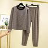 Casual Loose Two-piece Black and White Striped Home Clothes Plus Velvet and Thickened Women's Suit That Can Be Worn Outside