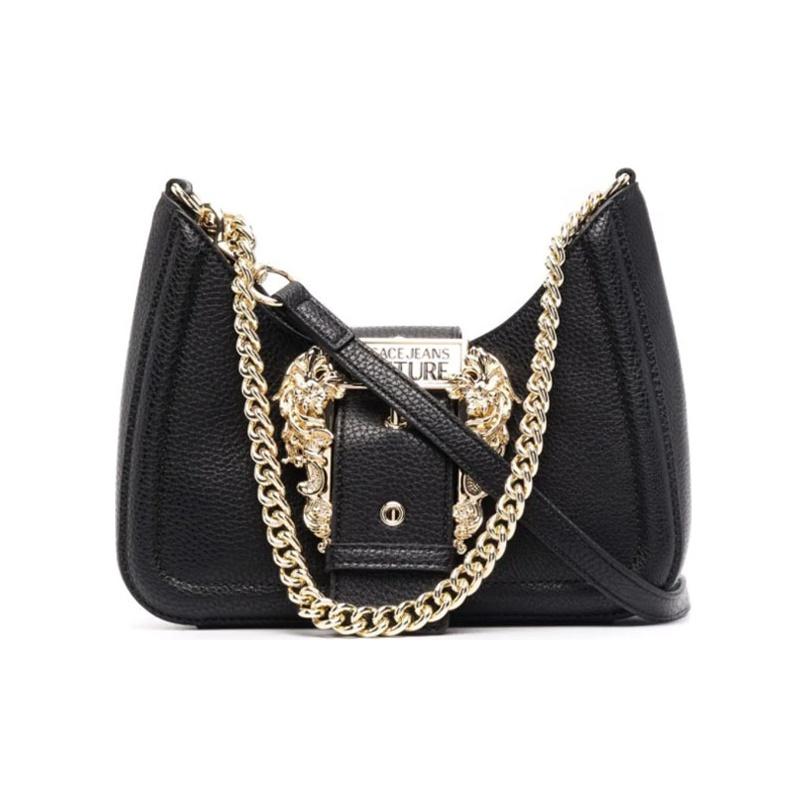Versace Jeans Couture Łańcuszek Złota Klamra Elegancka Skórzana Torba Pod Pachę Na Ramię Crossbody Damskie Torby Czarny 71VA4BF5-71578-899 Basic Set (Bag+Dust Bag)
