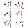 Zebras/Giraffe/Leopard/Cow Costumes Set Ears Headband with Tail Kid Adult Halloween Christmas Animal Cosplay Props