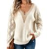 Autumn and Winter New Fashion Loose Lace Splicing V-neck Diamond Hollow Sweater Women's Clothing
