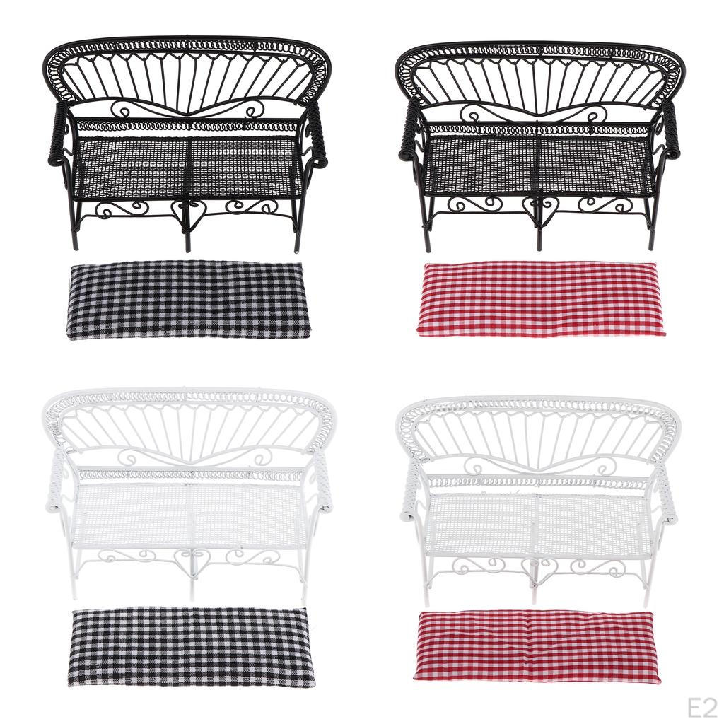 Dollhouse Decorations Kit Miniatures - 1:12 Scale Metal Double Sofa Arm with Seat Cushion (4 Colors