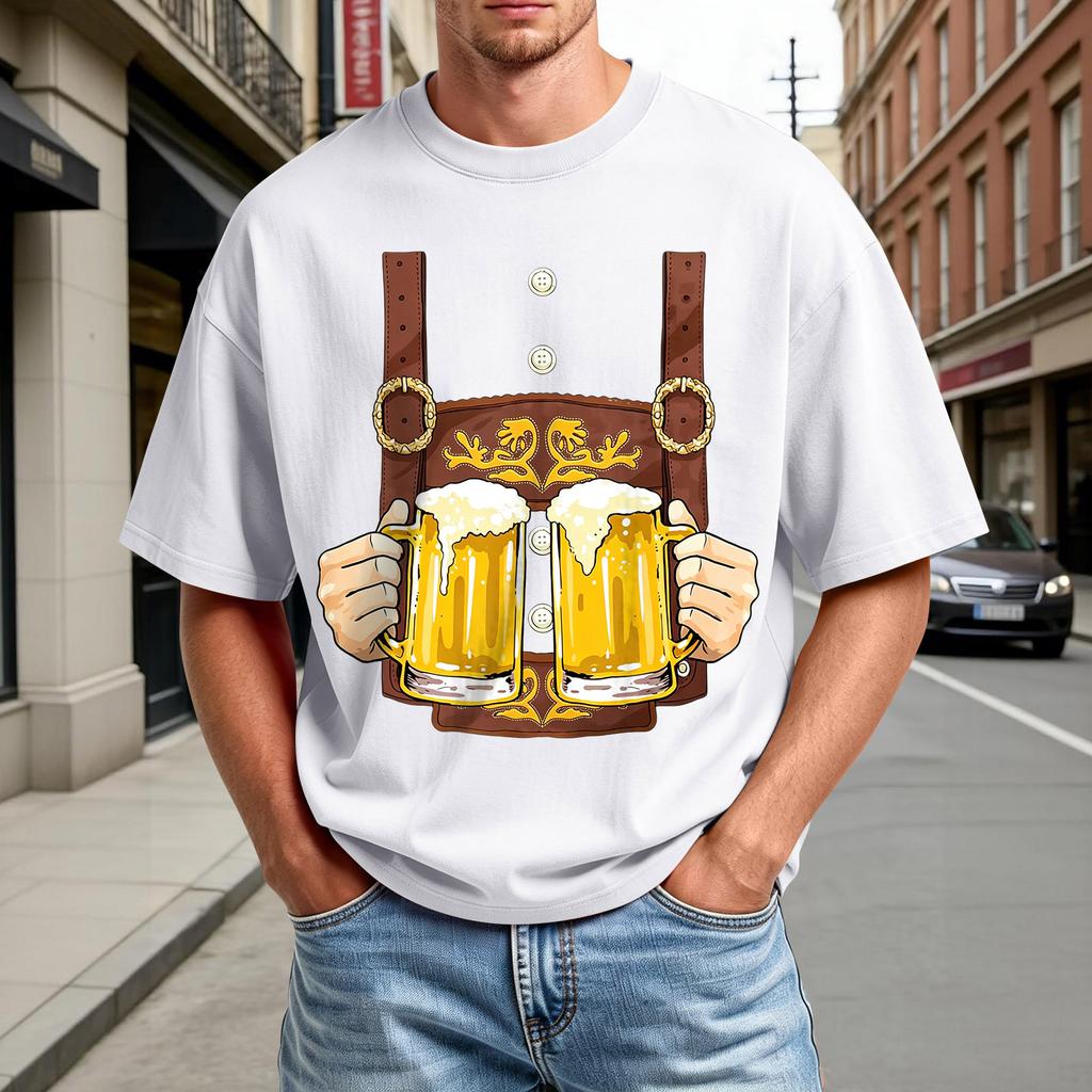 Men's Summer Short Sleeve T-Shirt Oktoberfest Beer Festival Print Casual Comfortable Crew Neck Tee for Outdoor Activities