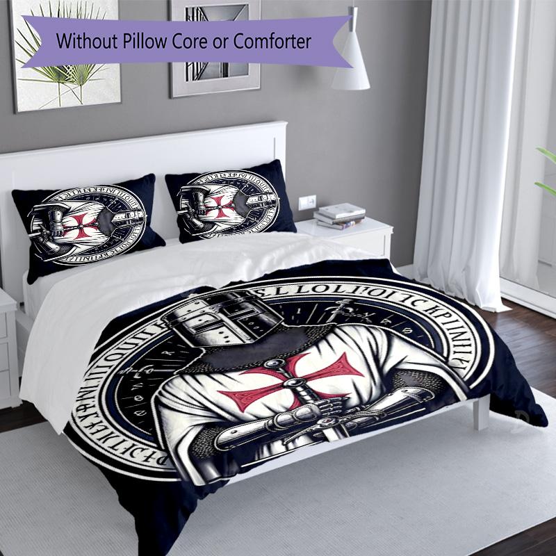 3pcs Knights Templar Pattern Bedding Set Duvet Cover Set Includes Duvet Cover &pillowcases, Perfect All Season Bedroom Decoration & Gift