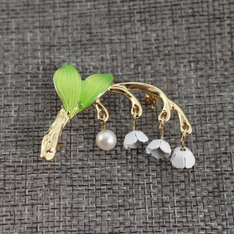 Green Enamel White Floral Leaf Brooch For Women Lily Valley Brooches Pin Jewelry For Women Pins Brooch Accessories