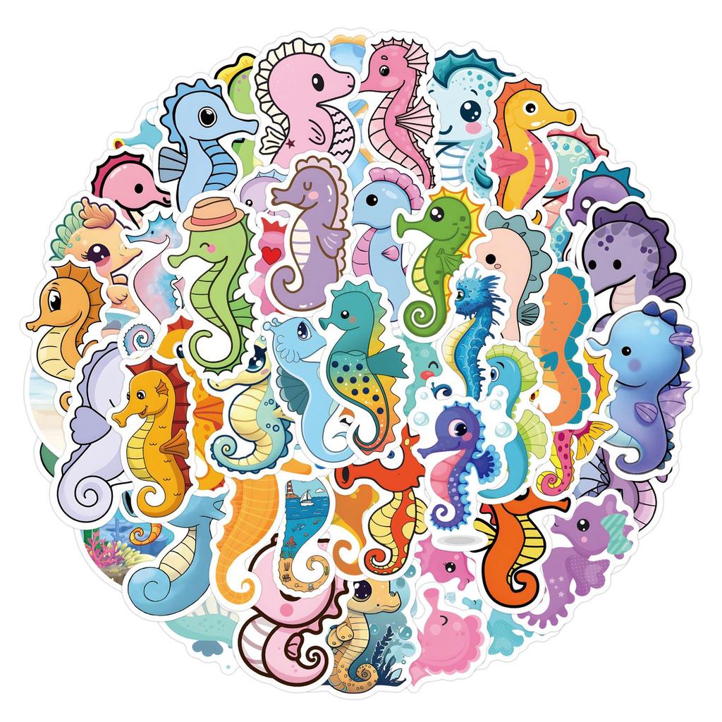 55 Niedliche Ozeantier-Sticker: Seepferdchen-Cartoons für Koffer, Wasserflaschen, Autos