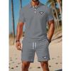 Herren Lässig 2-teiliges Polo- und Shorts-Set mit bequemem Button-Up-Kragen, Shorts mit Kordelzug, Strand-FreizeitkleidungKurz