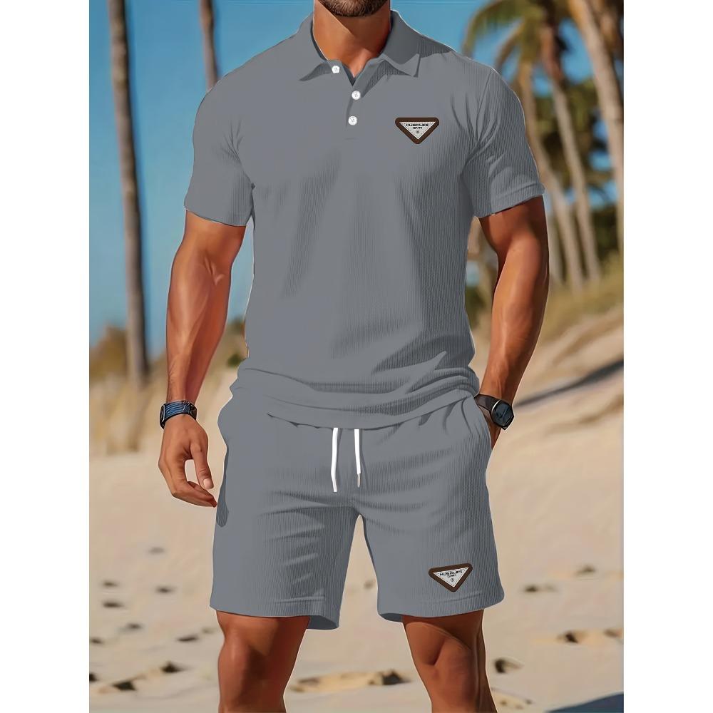 

Мужской повседневный комплект из 2 предметов: поло и шорты, удобный, с воротником на пуговицах, шорты на кулиске, пляжная повседневная одеждаШорты 2XL