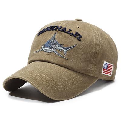 Berretto da Baseball Unisex Lavato Lettera Ricamata 3D Cappello Squalo Bandiera Americana Berretto Visiera Anatra Regolabile Retrò Streetwear