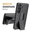 For Samsung Galaxy S24 PC+TPU Case Sliding Screen Cover Kickstand Phone Shell with Clip