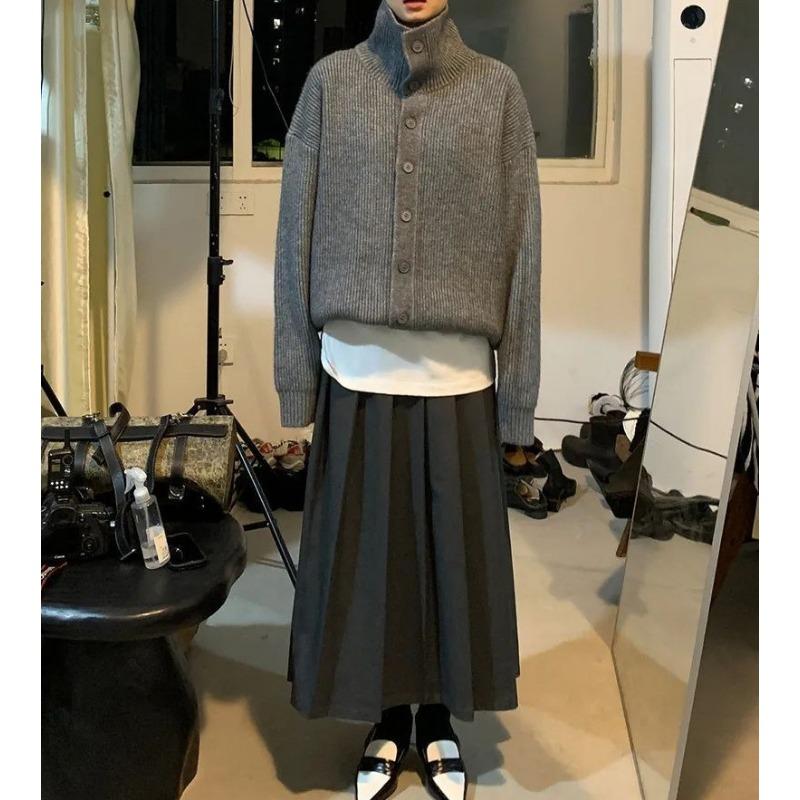 Autumn Winter High Collar Solid Color Sweater Ladies Loose Casual Buttons Knitting Outwear Female Cardigan Top