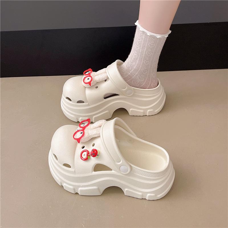 Thick-soled Muffin Hole Shoes Women's Outer Wear 2025 Summer New Soft-soled Breathable Heightening Baotou Beach Cool Slippers Women