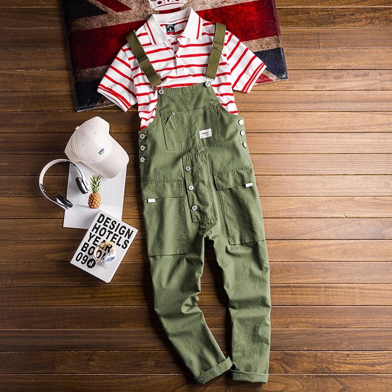 Tuta da uomo Salopette Pantaloni da jogging tinta unita Tasche Streetwear Cotone largo Spalline Bretelle Tuta da lavoro cargo da uomo Rompers