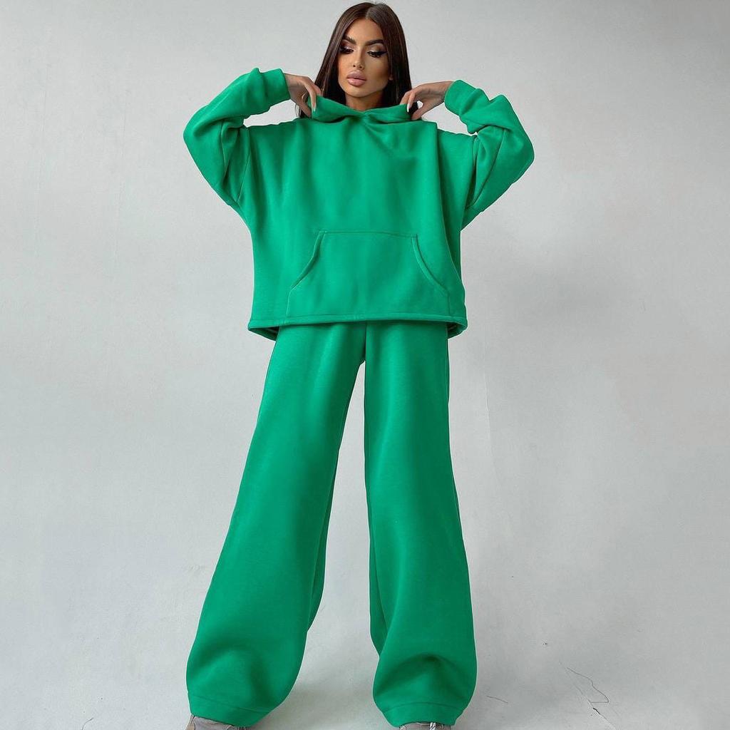 Women's Casual Hoodie and Wide Leg Pants Set , 8 Color Options