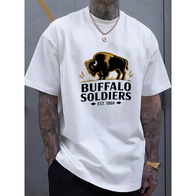 Европейские размеры Мужская черная футболка с принтом «Солдаты Буффало» - Повседневная одежда 4XL белый