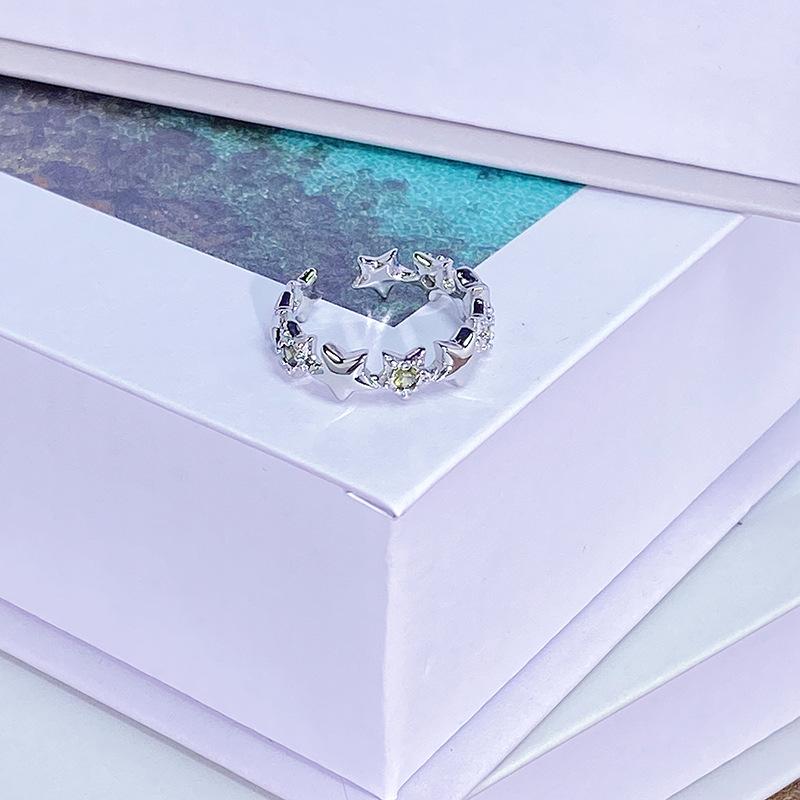 Light Luxury Color Treasure Cool Feeling Green Super Fairy Super Flash Full Diamond Inlaid Zir*****Pening Ring Small Cool Senior Ring Woman