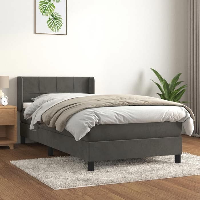 VidaXL Divan Bed and Mattress Dark Grey 90x200 Cm Velvet - Model 3130938