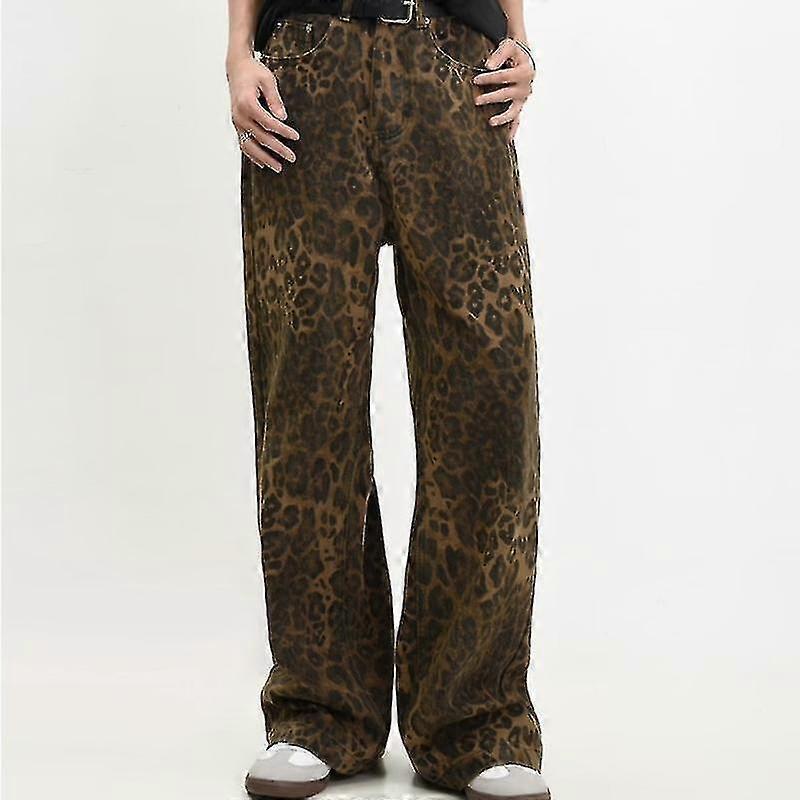 Leopard Jeans Women Denim Pants Female Oversize Wide Leg Trousers - PJ