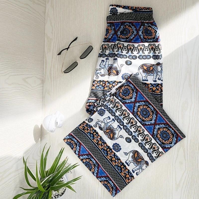 Dlouhé sloní kalhoty Nastavitelný elastický vysoký pas Popruh Volná nohavice Dámský potisk Thajsko Ležérní Streetwear Plážový Bohémský Retro Vintage