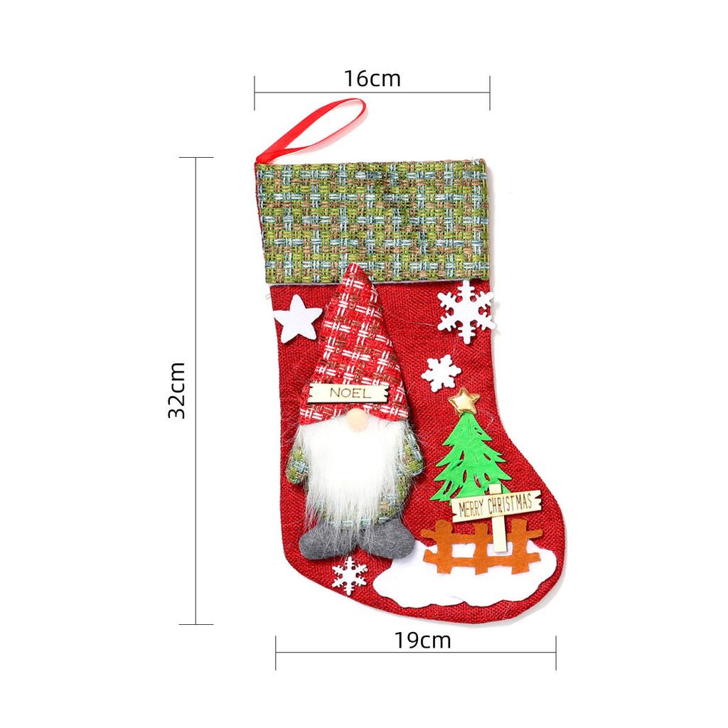 Christmas Stockings Large Capacity Christmas Ornament Sock Faceless Old Man Doll Three-dimensional Christmas Linen Socks
