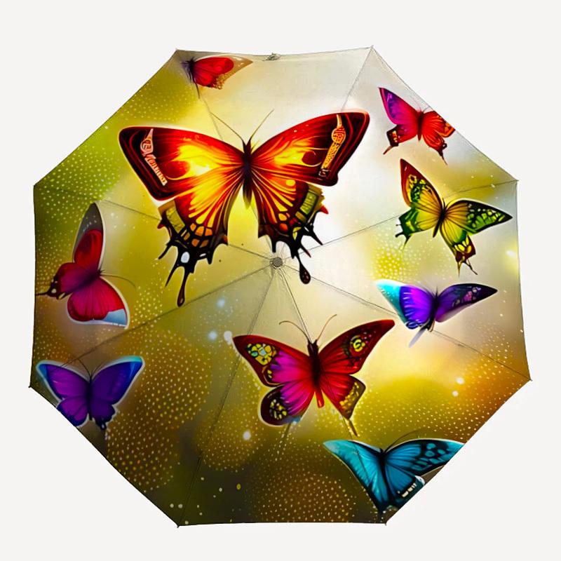 

1pc Butterfly Print Automatic Umbrella - 8-Rib Durable Frame, Portable Fashion Accessory & Holiday Gift yy251117134