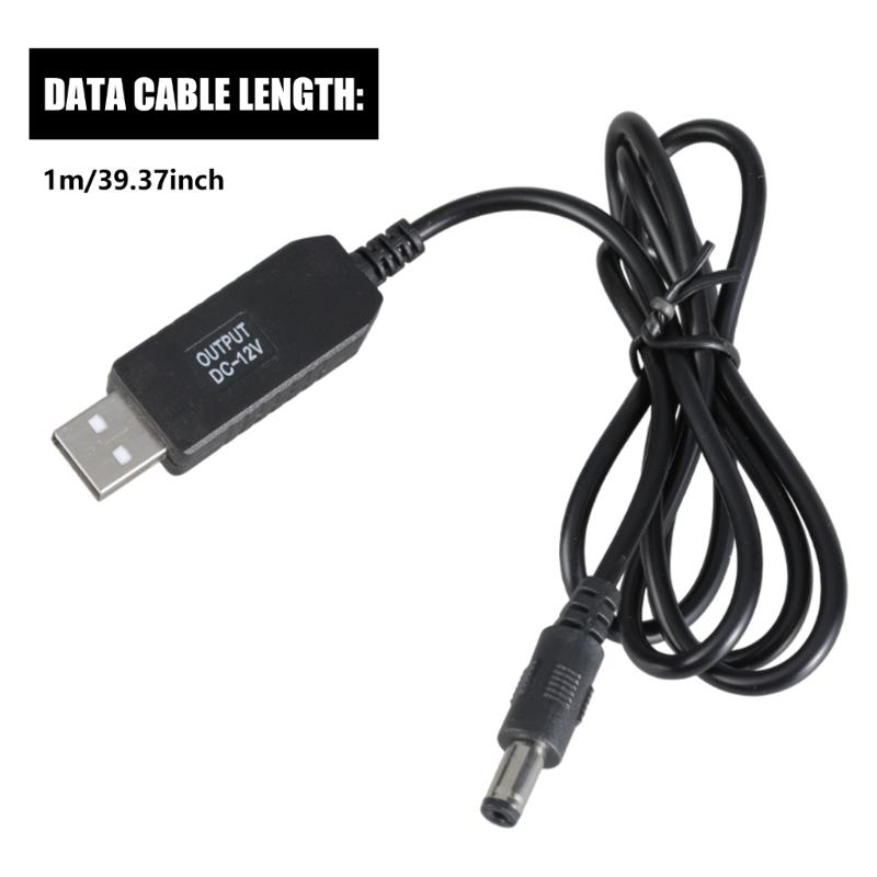 1m Long USB 5V to DC12V Power Converter Cable Wire, Voltage Step Up Adapter Cord Line with 5.5x2.1mm Output Black