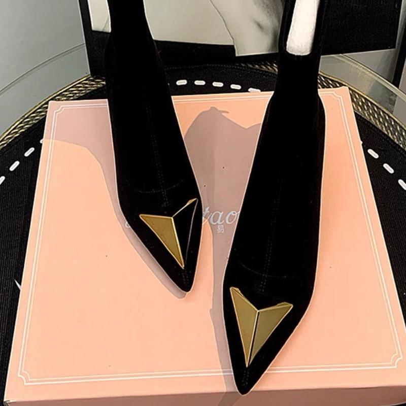Pointed Toe Women Ankle Boots Suede Fashion Heeled Shoes Dress Luxury Woman Pumps 2025 Winter New Designer Elegant Mujer Botas