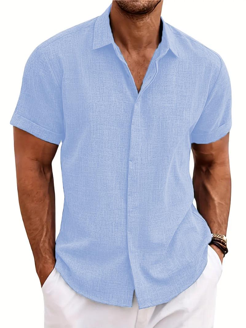 

Men s Loose Cotton Linen Beach Shirt - Plus Size Short Sleeve Sweatshirt XXX-Large лаванда фіолетовий колір