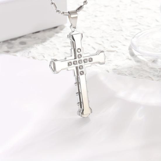 Men Necklace Shiny Rhinestones Cross Pendant Bamboo Chain Necklace Smooth Appearance Necklace Jewelry Gift