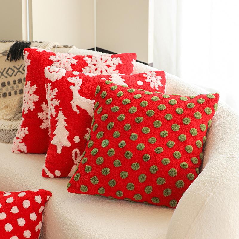 45X45Cm Christmas Red Throw Pillow Cover Snowflake Plush Cushion Cover Christmas Party Decor Home Decorative Pillowcase