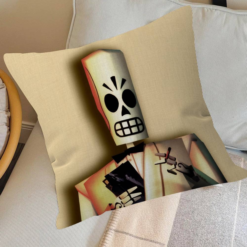Pillow Covers Cartoon Sofa Decorative Home Double-Sided Printing Short Plush Cute Cushion Cover Classic G-G-Grim Fandango Game