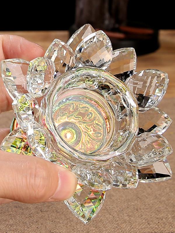 Seven-Color Crystal Lotus Candle Holder for Buddhist Offerings: Eternal Ornament for Home Altar