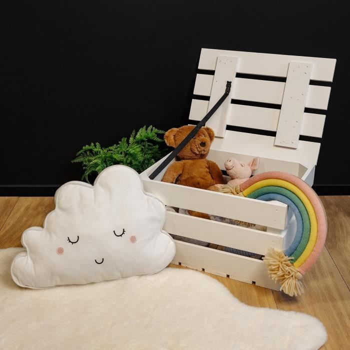 Coffre de rangement - CREATIVE DECO - Vintage - Bois massif - 40 x 30 x 22 cm - Blanc