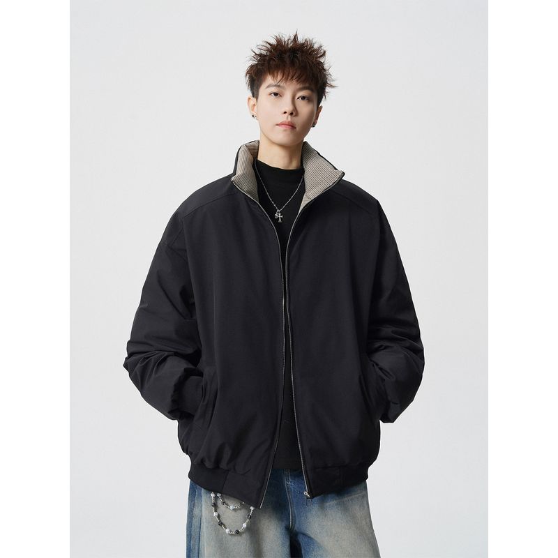 51 Hip-Hop American-Style Deconstructed Solid Color Loose Stand-Up Collar Cotton Jacket Men's Winter Thickened Trendy Retro Couple Cotton Coat