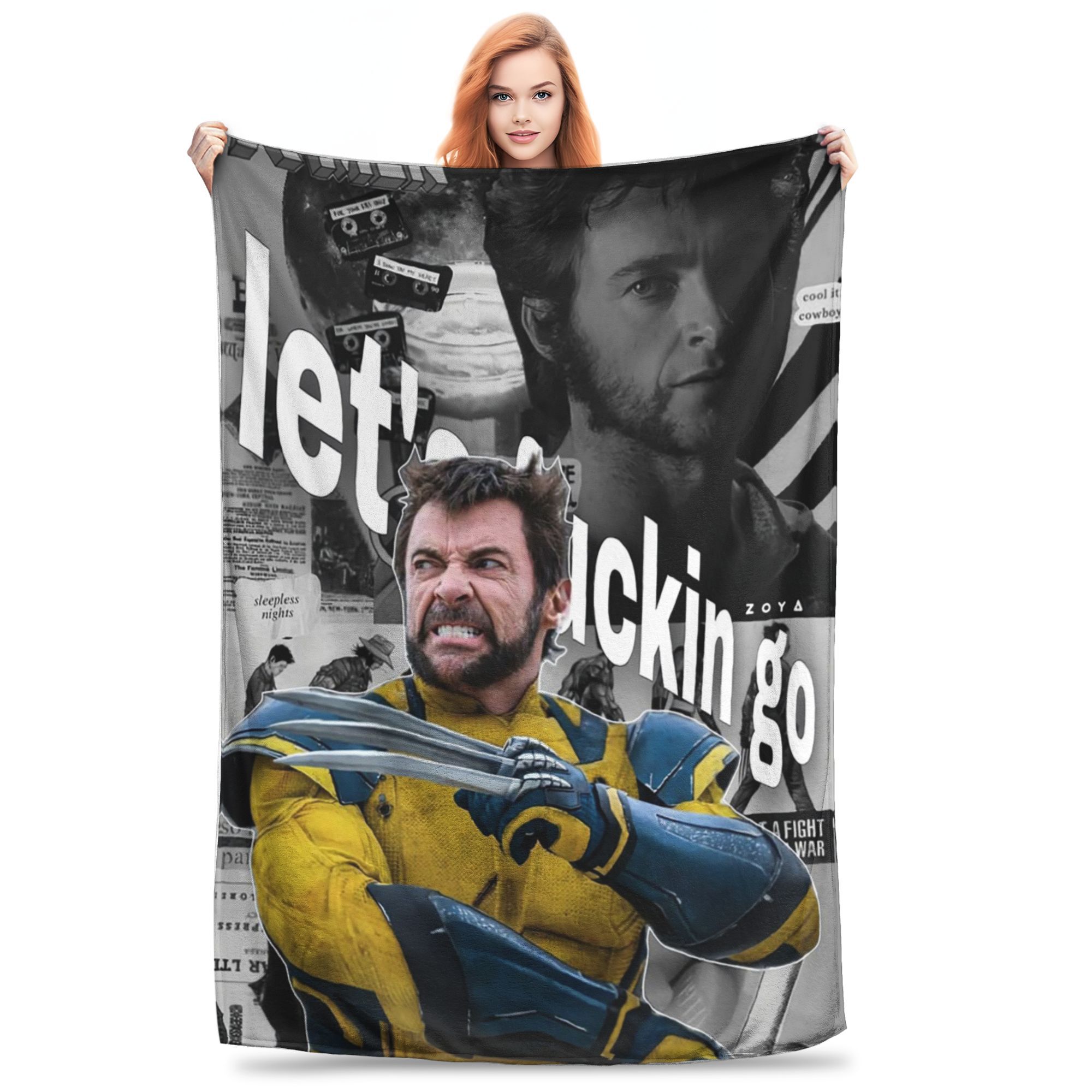 Flannel Throw Blanket Hugh Jackman Photo Collage Warm Plush Blankets Soft Bedding for Bed Living room Home Picnic Sofa 80x120cm