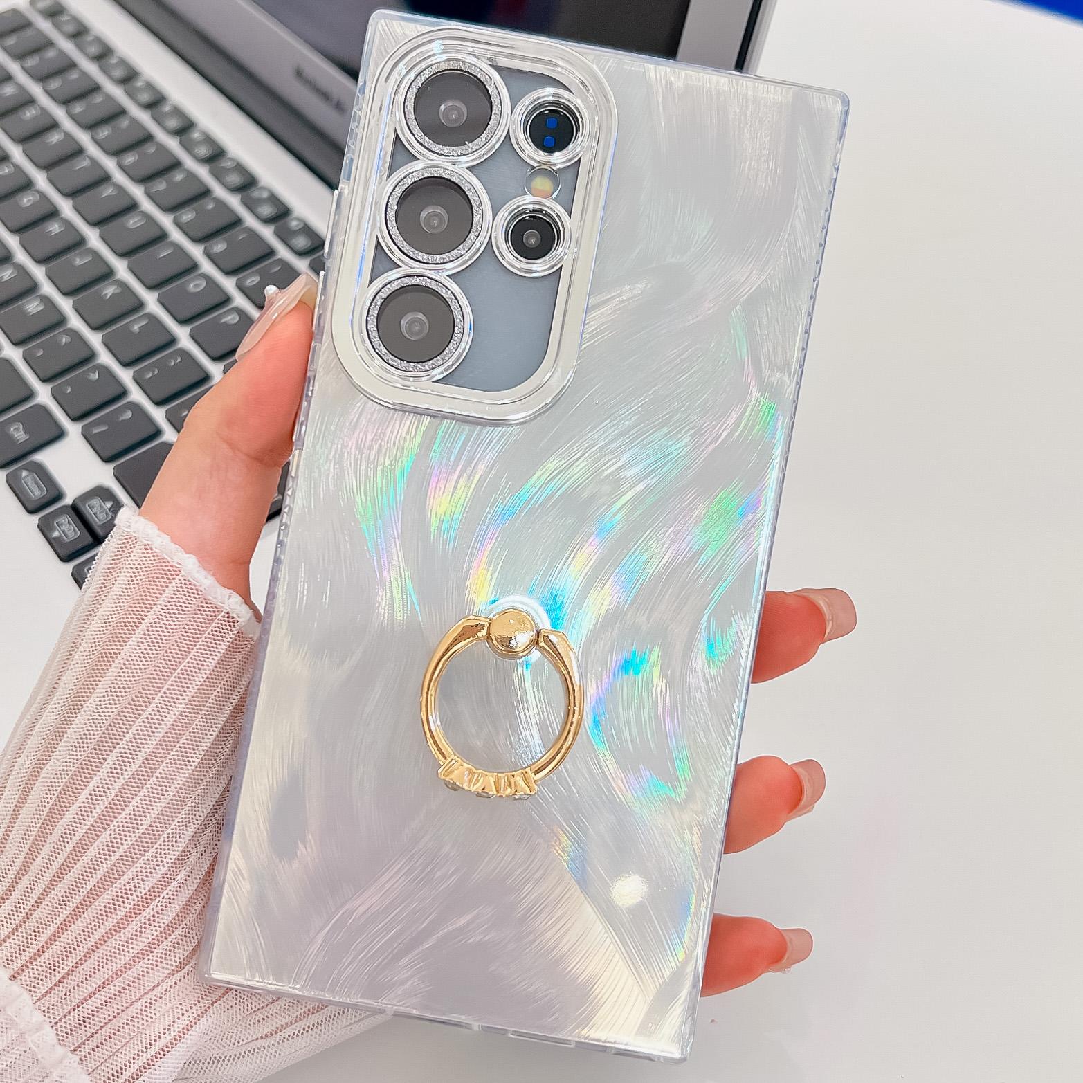 

Для Samsung Galaxy S25 Ultra Чехол с Защитной Пленкой для Объектива IMD Защита от Царапин ПК+ТПУ Чехол для Телефона Кольцо-Держатель Подставка I