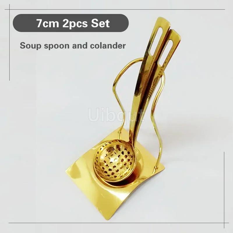Leaky Stainless Steel Gold Plated Spoon Thickened Household Commercial Spoon Hot Pot Restaurant Ladle Cooking Soup Spoons