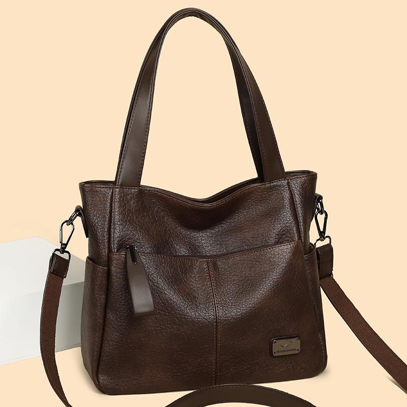 Women's PU Tote Bag Vintage Large Capacity Underarm Shoulder Bag Handbag