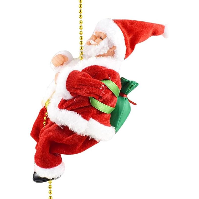 Electric Santa Climbing Rope Decoration, Climbing Santa with Music, Battery Operated Climbing Santas Claus, Funny Musical Christmas Tree Ornament,