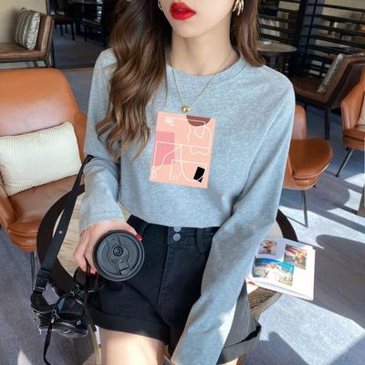 Korean Version Leisure Show Off Weight Loose Versatile Commute Printing Trend Fashion Comfort Women's T-shirt Spring Autumn 2024
