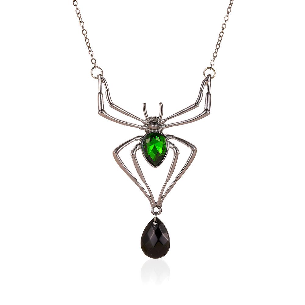 Halloween Vintage Smaragd Spinnen Schmuckset: Halskette, Ohrringe & Ring